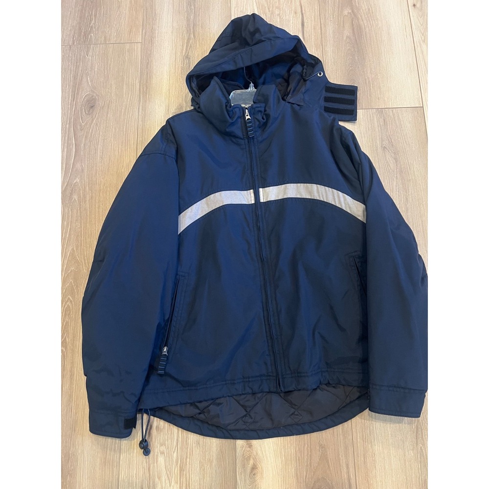 GAP Mens Small Navy Hooded Insulated Jacket Reflective Stripe Utility Y2K